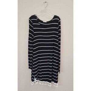 12PM by Mon Ami Stretch Striped Tassel Dress or Cover Up Black Cream Sz …